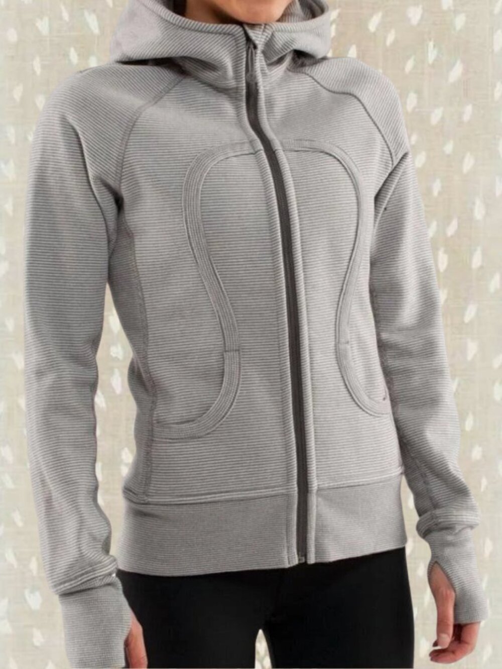 Lululemon Scuba Hoodie Grey Stripe Zip Up | Thumb Holes | Read Description - Picture 7 of 8